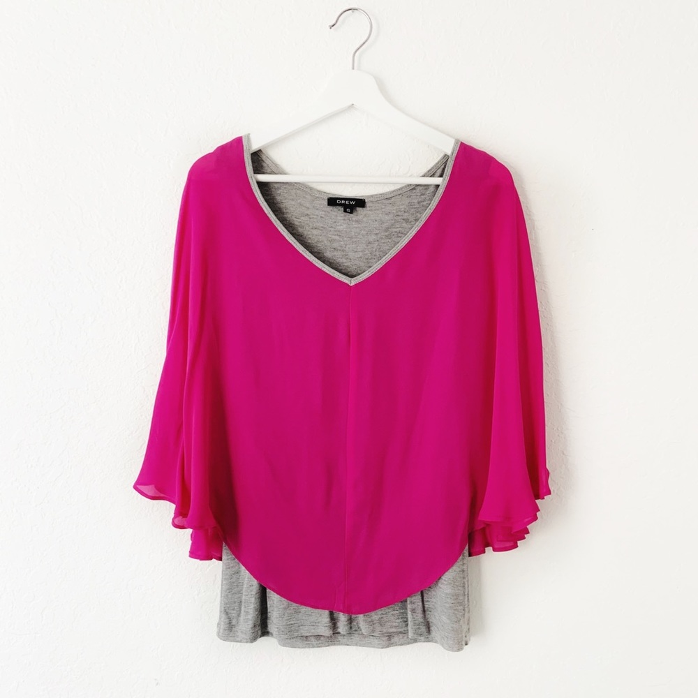 DREW Silk Double Layered Pink Gray Tank Blouse